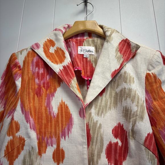 3 Sisters Womens Quiet Luxury Artsy Linen Blend Blazer Jacket Size L Whimsical - Picture 9 of 9